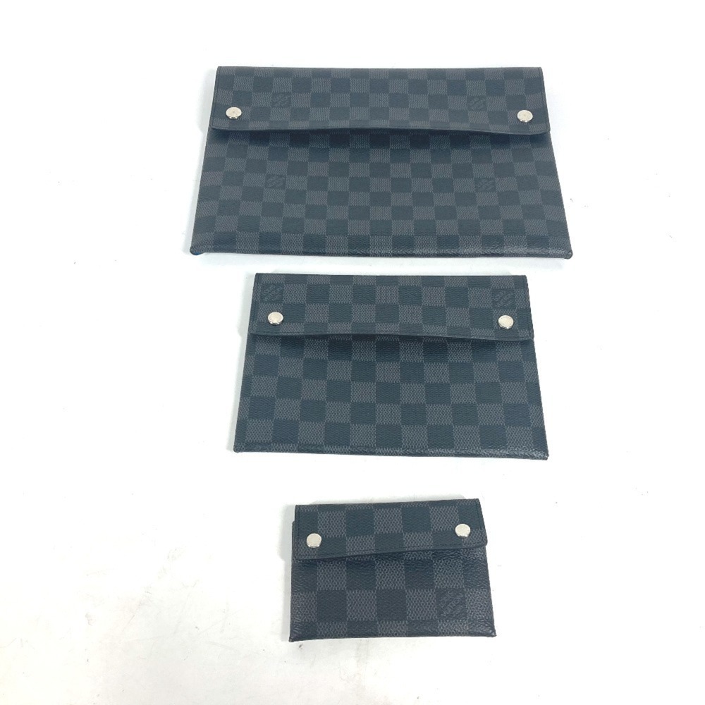 LOUIS VUITTON N60255 Damier Graphite Alpha Triple Pouch Bag Set of 3 Long Wal...